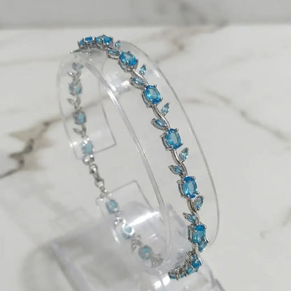Dainty Crystal Vine Leaf Bracelet - Ocean Blue Edition