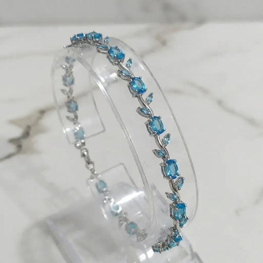 Dainty Crystal Vine Leaf Bracelet - Ocean Blue Edition