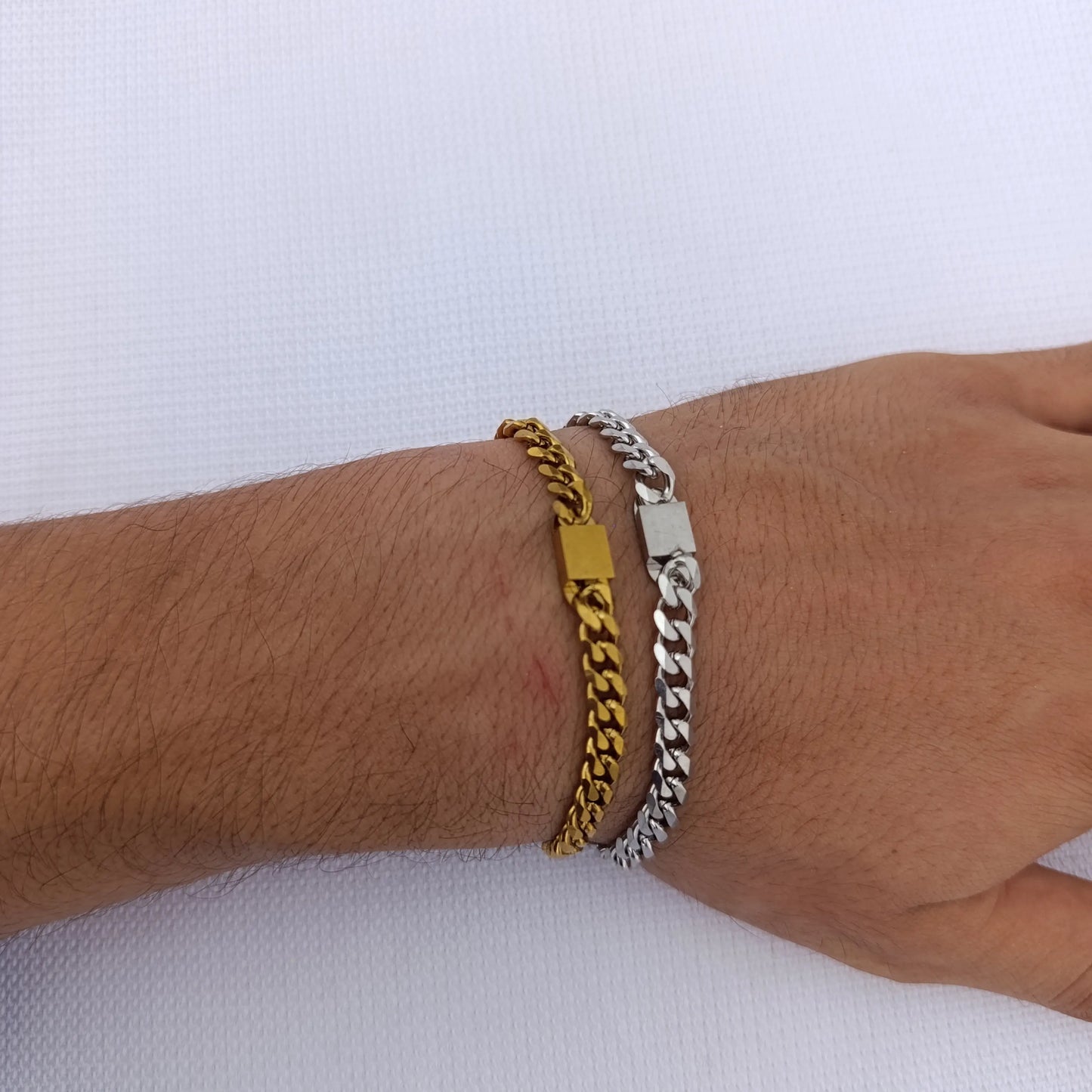 Non Faded Stainless Steel Classic Cuban ID Chain Bracelet, Classic Gold & Sleek Silver, Minimalist ID Wristwear (Adjustable)