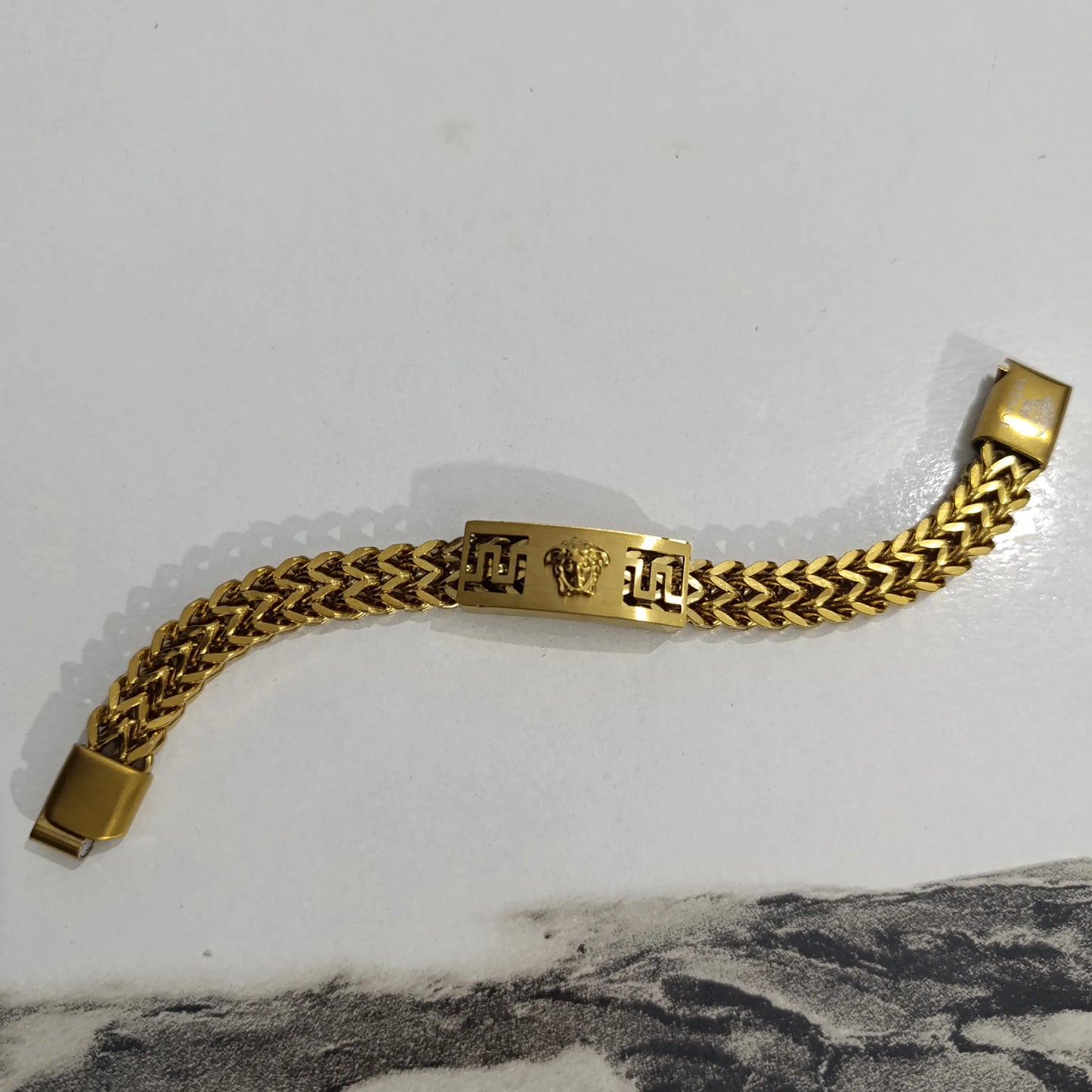 Premium Gold Braided Chain Bracelet with Signature Motif