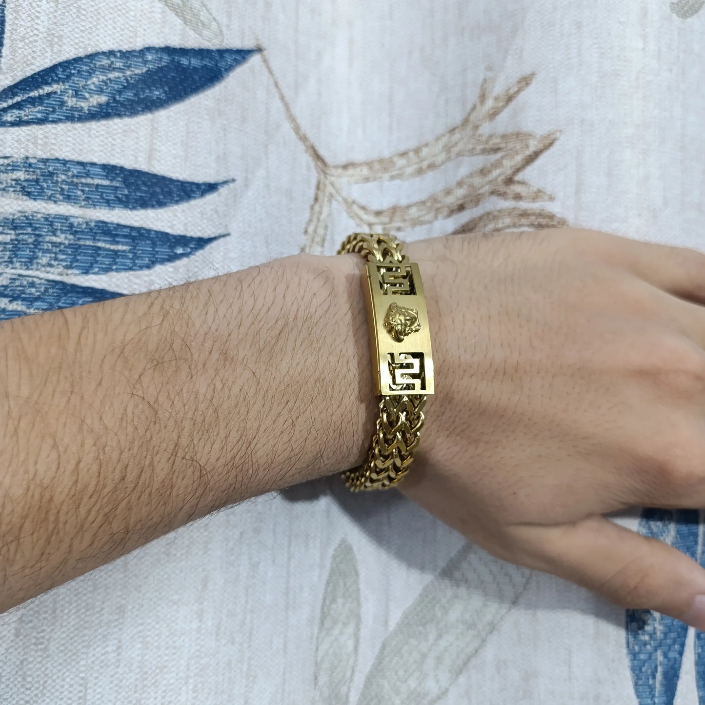 Premium Gold Braided Chain Bracelet with Signature Motif