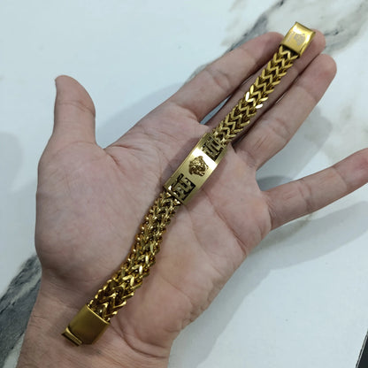 Premium Gold Braided Chain Bracelet with Signature Motif