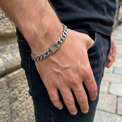 Non Faded Stainless Steel Classic Cuban ID Chain Bracelet, Classic Gold & Sleek Silver, Minimalist ID Wristwear (Adjustable)