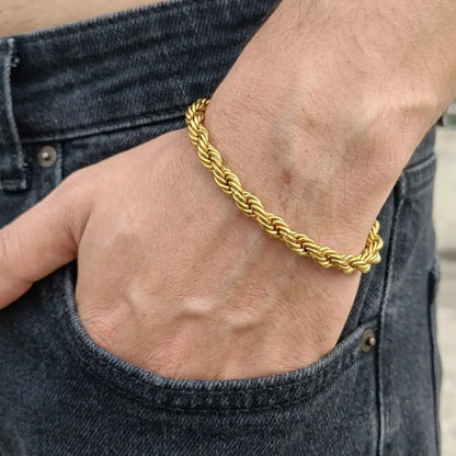 Premium Men's Twisted Rope Chain Bracelet - Adjustable (Gold, Silver, Black)