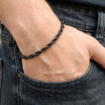 Premium Men's Twisted Rope Chain Bracelet - Adjustable (Gold, Silver, Black)