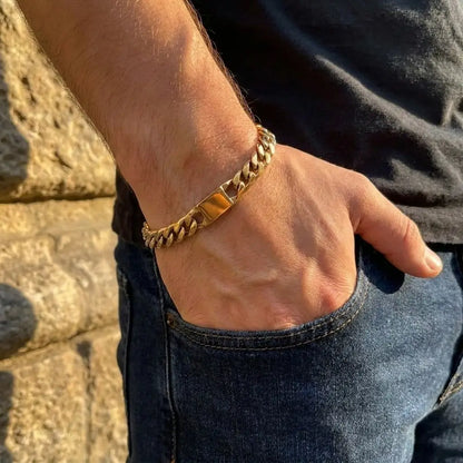Non Faded Stainless Steel Classic Cuban ID Chain Bracelet, Classic Gold & Sleek Silver, Minimalist ID Wristwear (Adjustable)