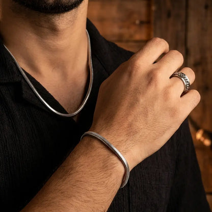 Premium 3-Piece Stainless Steel Set – Snake Chain, Bracelet & Spinner Ring