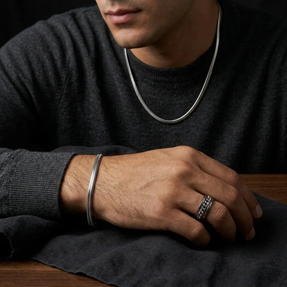 Premium 3-Piece Stainless Steel Set – Snake Chain, Bracelet & Spinner Ring