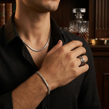 Premium 3-Piece Stainless Steel Set – Snake Chain, Bracelet & Spinner Ring