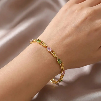 Multi-Gemstone Leaf & Vine Branch Bracelet - Premium Colorful Crystal Wristwear