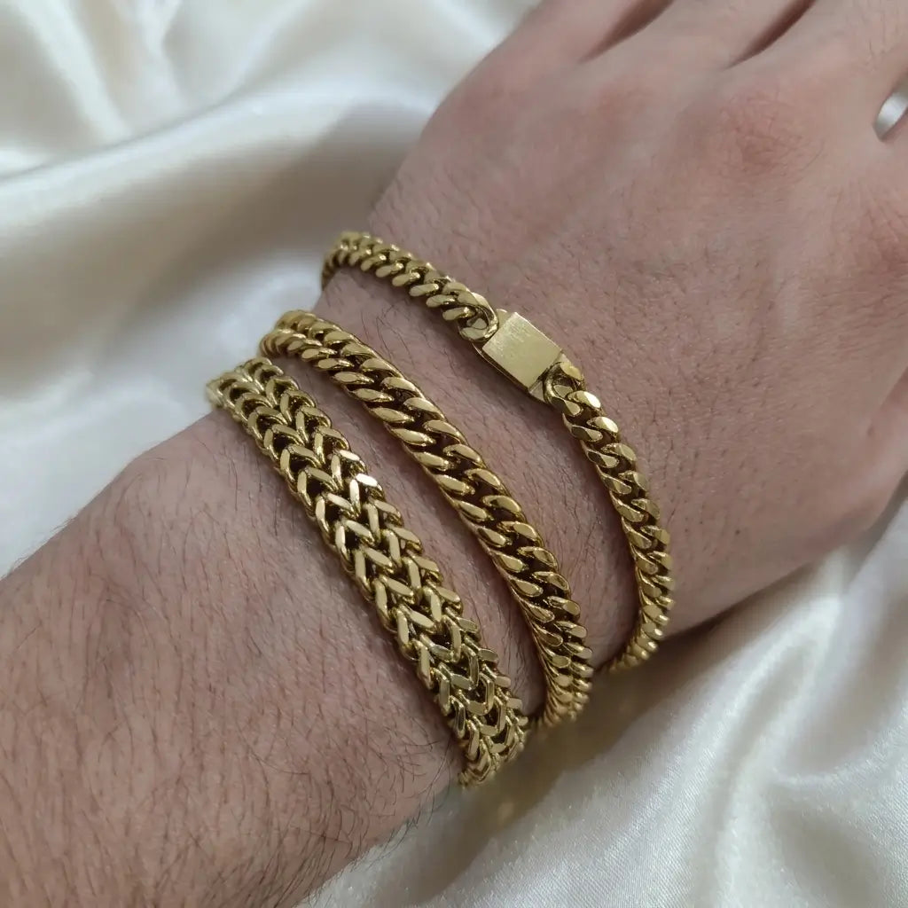 3-Piece Royal Gold/Silver Stainless Steel Bracelet Combo Set