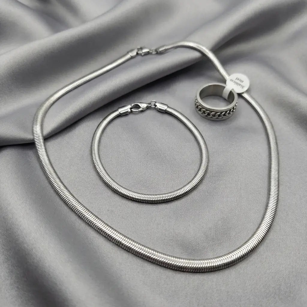 Premium 3-Piece Stainless Steel Set – Snake Chain, Bracelet & Spinner Ring