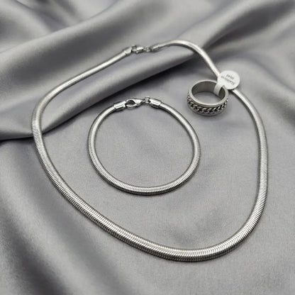 Premium 3-Piece Stainless Steel Set – Snake Chain, Bracelet & Spinner Ring