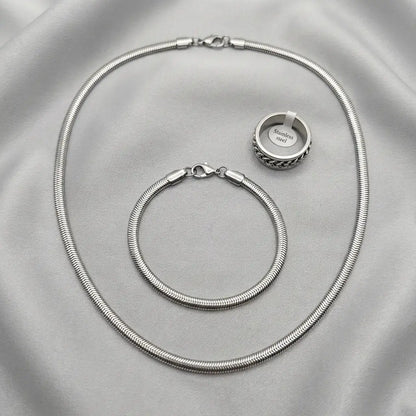 Premium 3-Piece Stainless Steel Set – Snake Chain, Bracelet & Spinner Ring