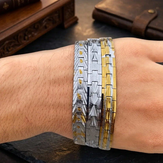 Imperial Metallic Auto-Fit Flexible Bracelet – Premium Dual-Tone Chevron Edition