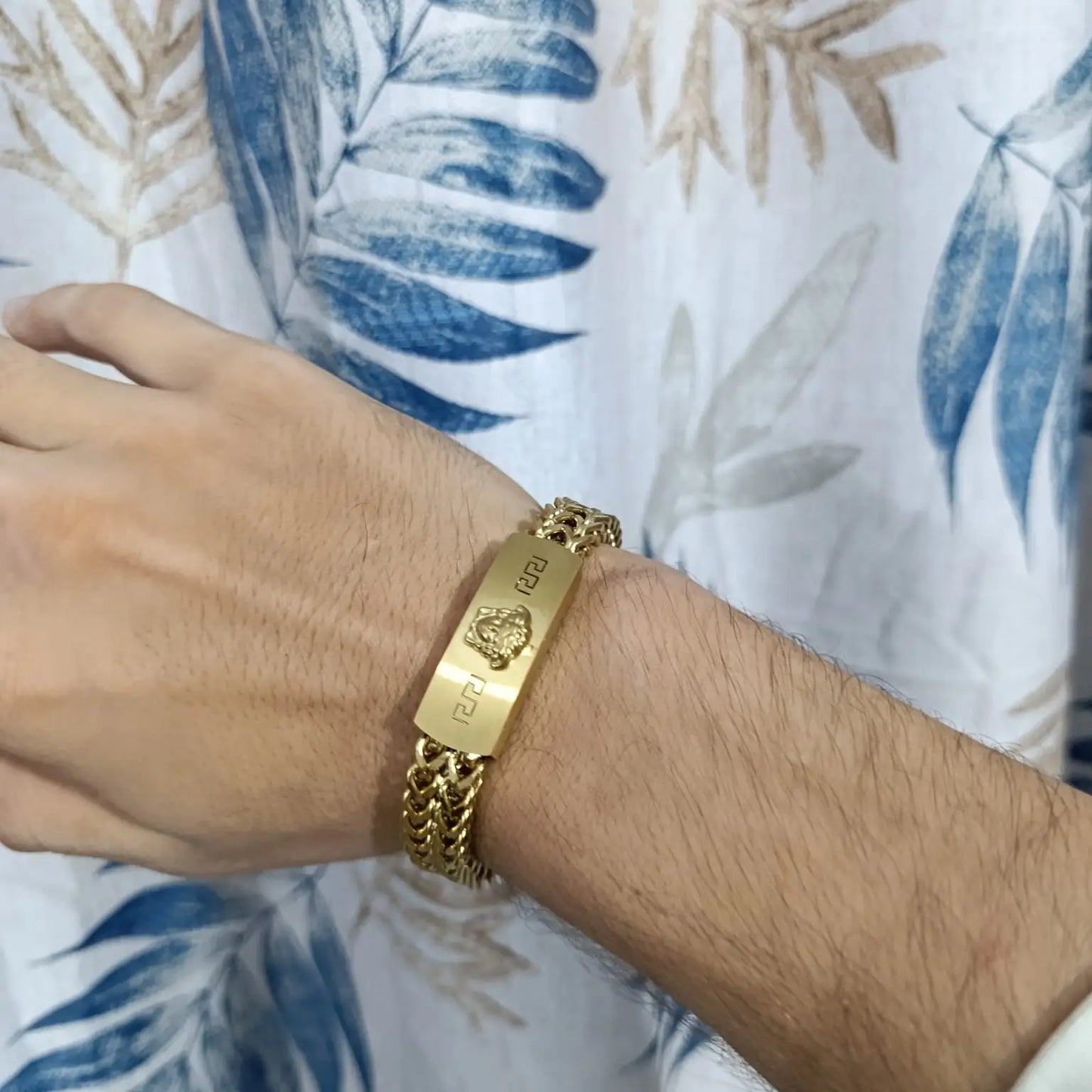 Men's Imperial Gold Woven Chain Bracelet - Greek Key & Medusa Edition