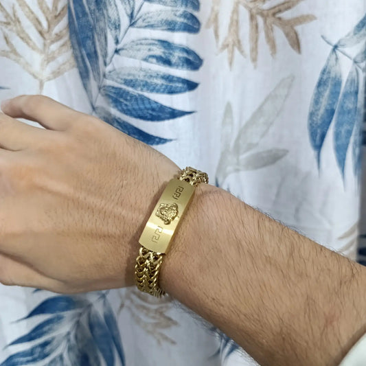Men's Imperial Gold Woven Chain Bracelet - Greek Key & Medusa Edition