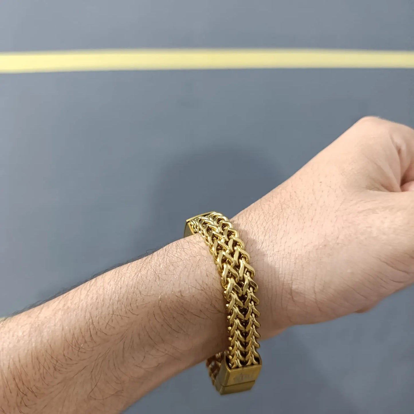 Men's Imperial Gold Woven Chain Bracelet - Greek Key & Medusa Edition