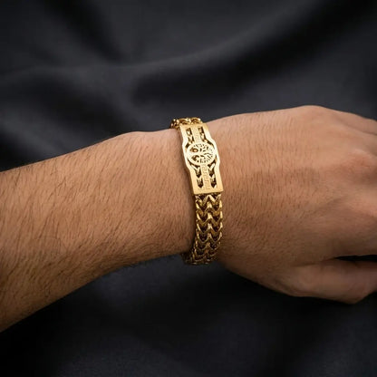 Men's Premium Double-Row Gold Franco Chain Bracelet – Tree of Life Emblem