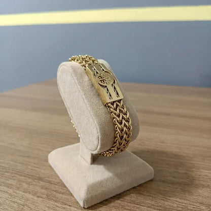 Men's Premium Double-Row Gold Franco Chain Bracelet – Tree of Life Emblem