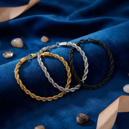 Premium Men's Twisted Rope Chain Bracelet - Adjustable (Gold, Silver, Black)