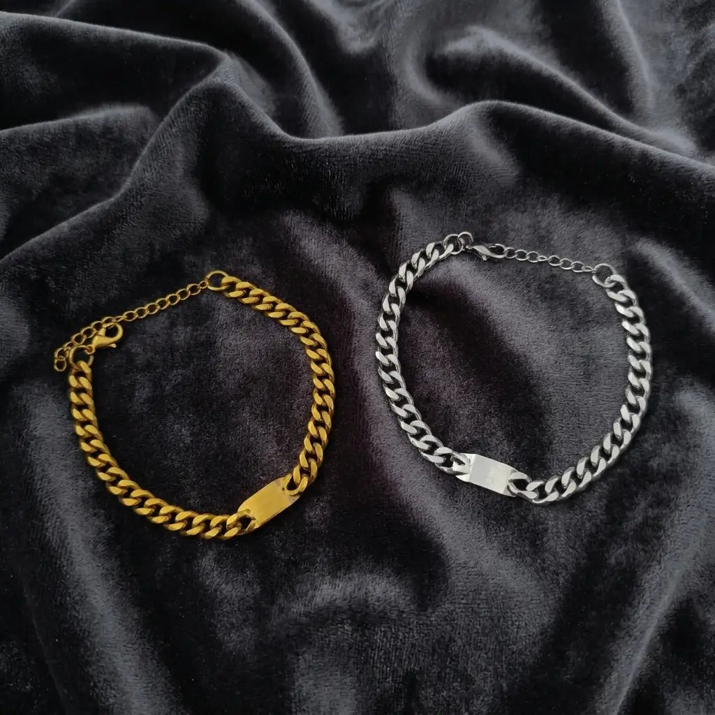 Non Faded Stainless Steel Classic Cuban ID Chain Bracelet, Classic Gold & Sleek Silver, Minimalist ID Wristwear (Adjustable)