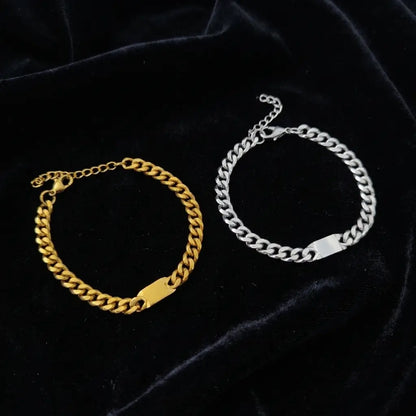 Non Faded Stainless Steel Classic Cuban ID Chain Bracelet, Classic Gold & Sleek Silver, Minimalist ID Wristwear (Adjustable)