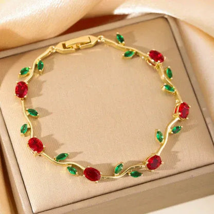 Royal Crimson Vine Bracelet – Luxury Floral Rose Collection