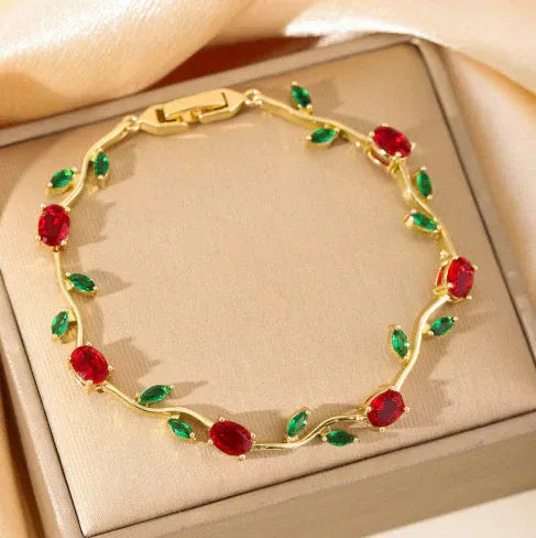Royal Crimson Vine Bracelet – Luxury Floral Rose Collection