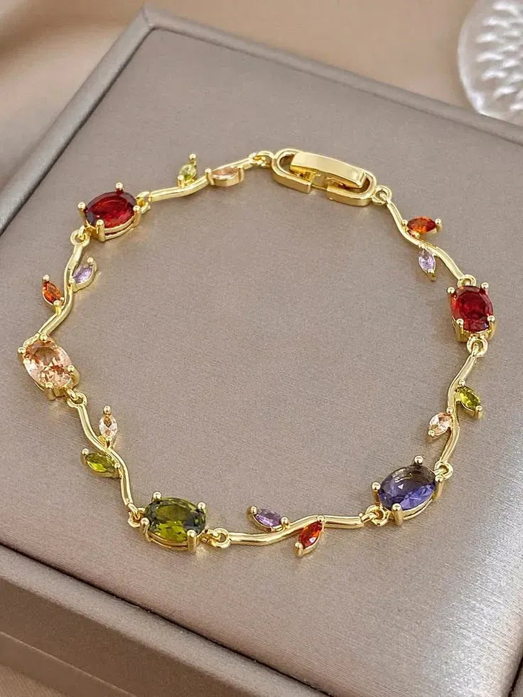 Luxury Multicolor Floral Vine Bracelet - Anti-Tarnish Gold Plated Jewelry