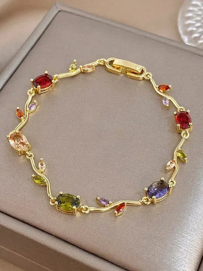 Luxury Multicolor Floral Vine Bracelet - Anti-Tarnish Gold Plated Jewelry