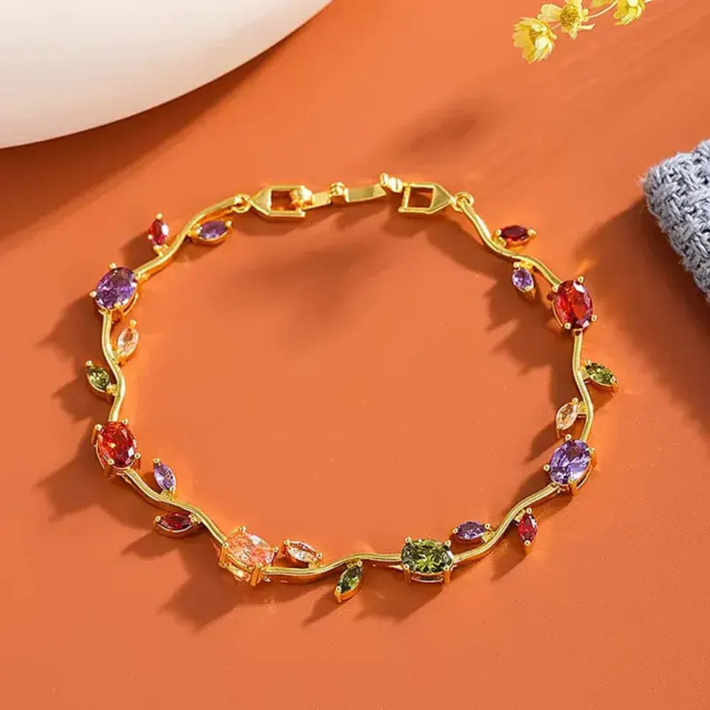 Luxury Multicolor Floral Vine Bracelet - Anti-Tarnish Gold Plated Jewelry