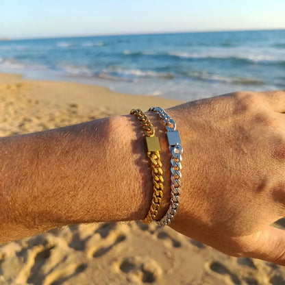 Non Faded Stainless Steel Classic Cuban ID Chain Bracelet, Classic Gold & Sleek Silver, Minimalist ID Wristwear (Adjustable)
