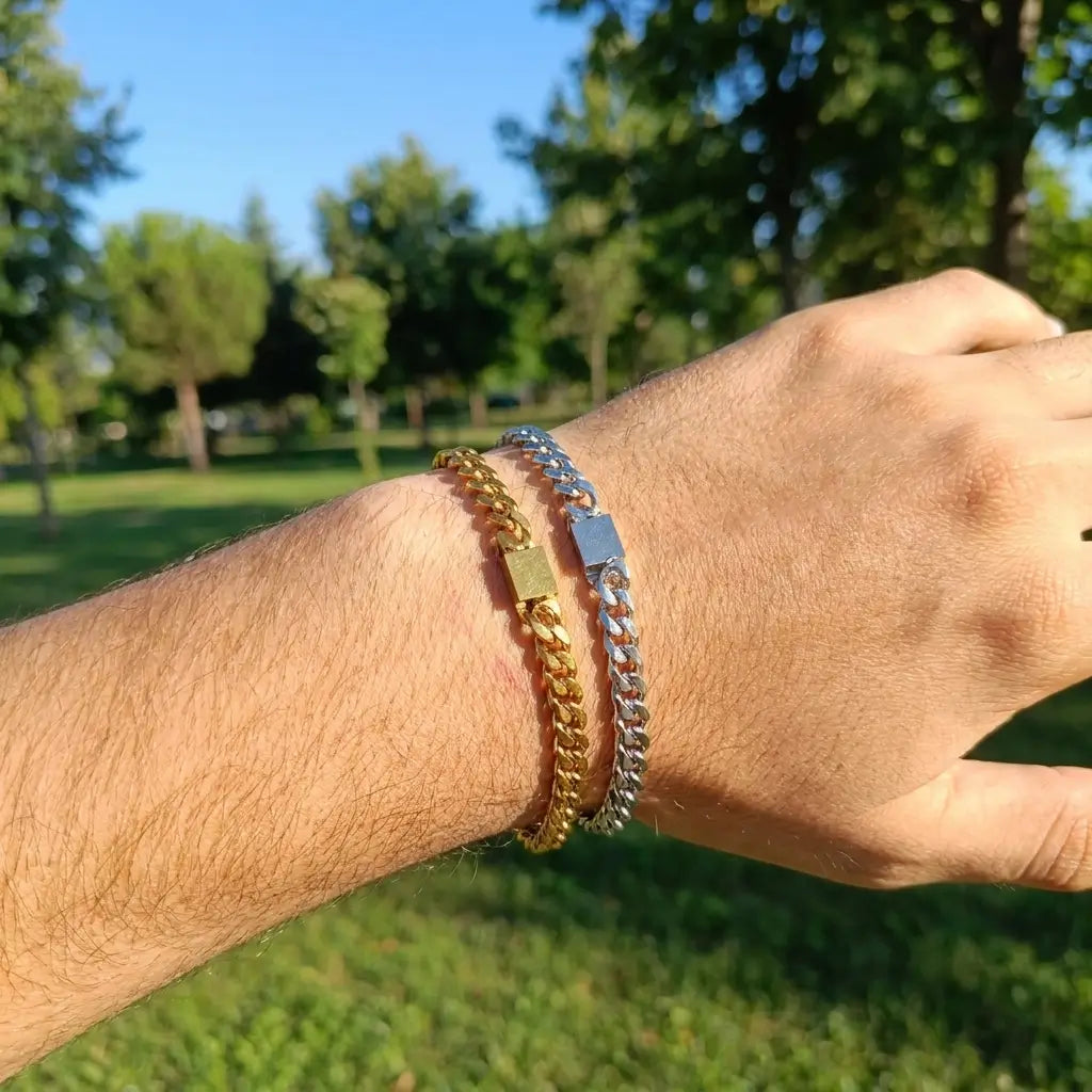 Non Faded Stainless Steel Classic Cuban ID Chain Bracelet, Classic Gold & Sleek Silver, Minimalist ID Wristwear (Adjustable)