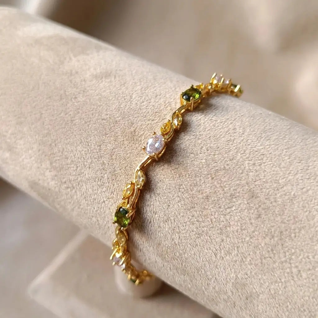 Multi-Gemstone Leaf & Vine Branch Bracelet - Premium Colorful Crystal Wristwear