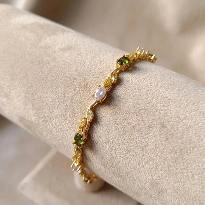 Multi-Gemstone Leaf & Vine Branch Bracelet - Premium Colorful Crystal Wristwear