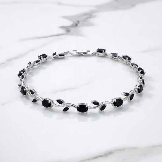 Dainty Crystal Vine Leaf Bracelet - Midnight Black Edition