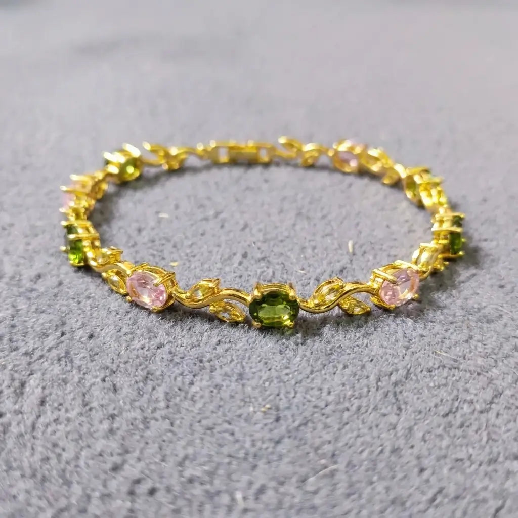 Multi-Gemstone Leaf & Vine Branch Bracelet - Premium Colorful Crystal Wristwear