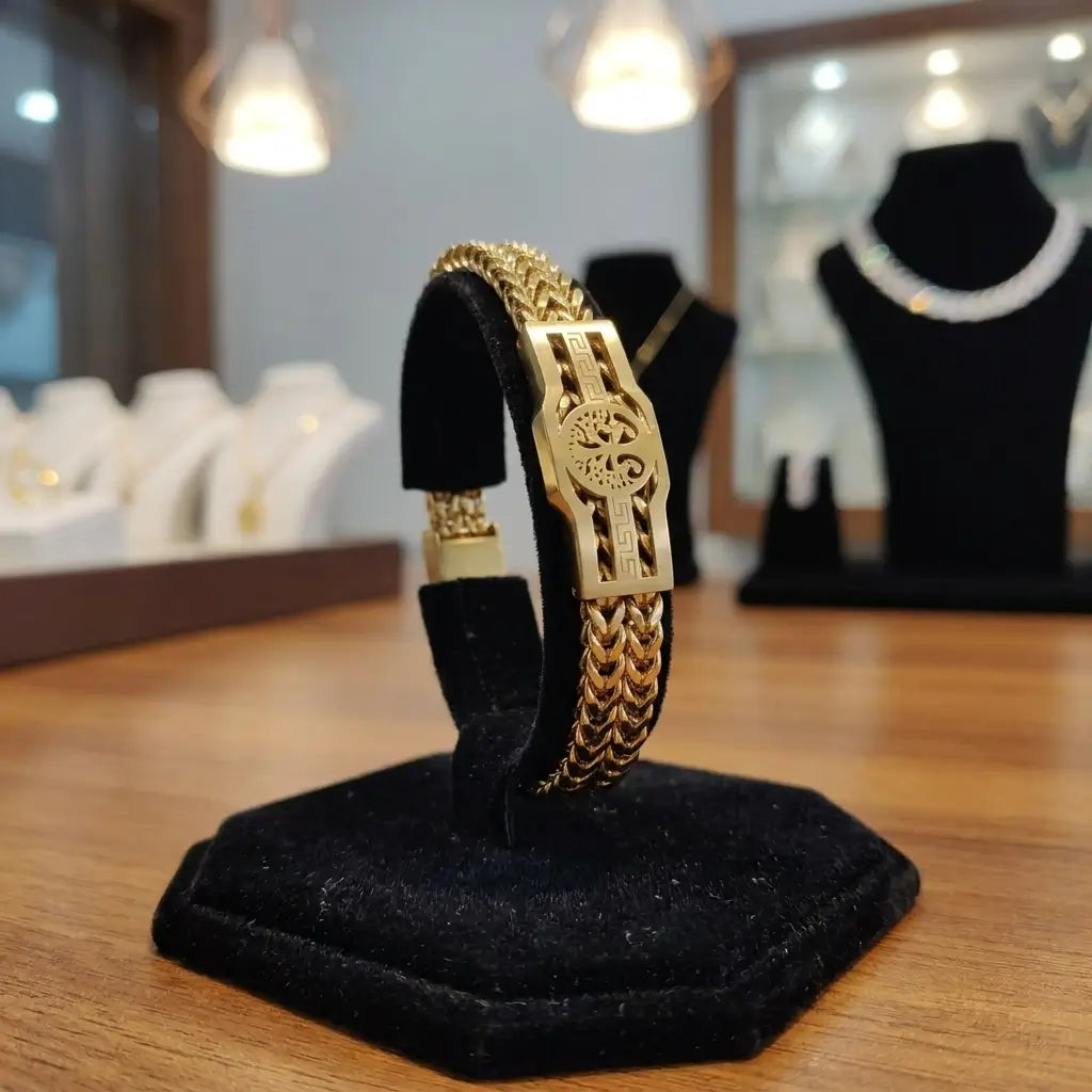 Men's Premium Double-Row Gold Franco Chain Bracelet – Tree of Life Emblem