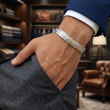 Imperial Metallic Auto-Fit Flexible Bracelet – Premium Dual-Tone Chevron Edition