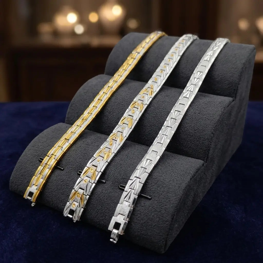 Imperial Metallic Auto-Fit Flexible Bracelet – Premium Dual-Tone Chevron Edition