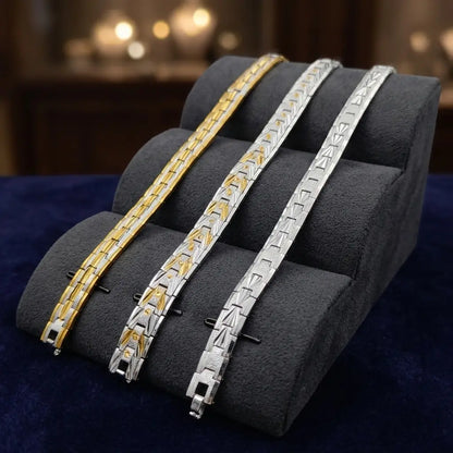 Imperial Metallic Auto-Fit Flexible Bracelet – Premium Dual-Tone Chevron Edition